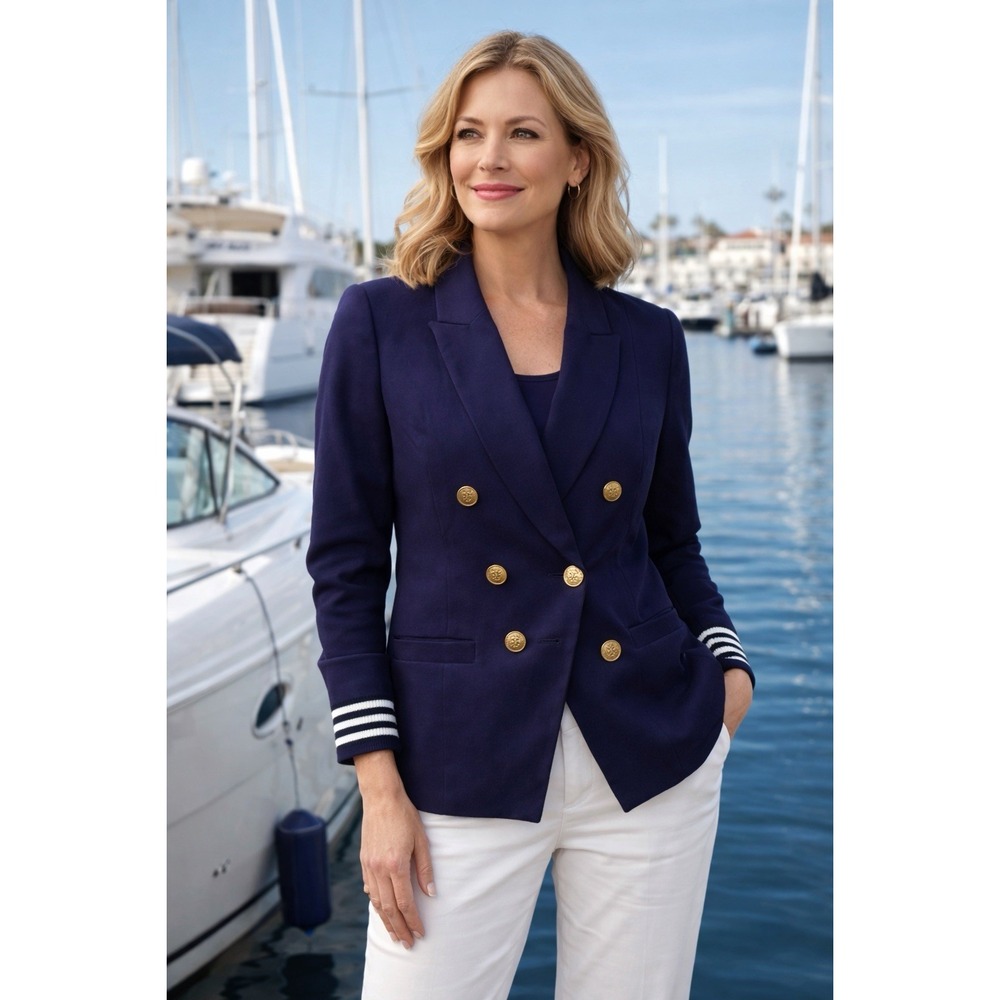 Cabi Navy Blue Grand Slam Blazer # 5150 Nautical Double Breasted Size 10 Travel